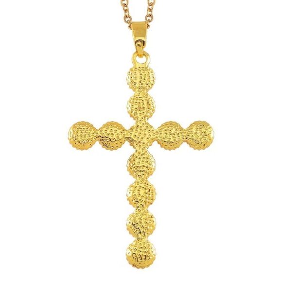 Golden Freshwater Pearl Cross Pendant 20” Necklace New - Picture 4 of 6